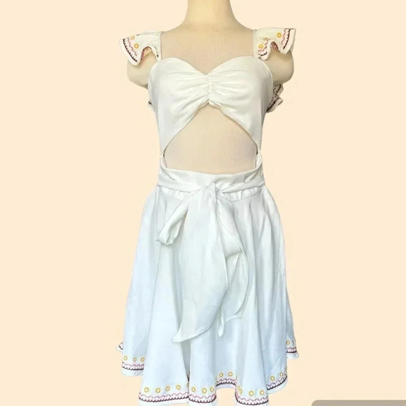 Tularosa Masa Ivory White Mini Embroidered Tie Waist Cut Out 👗 - Picture 1 of 12